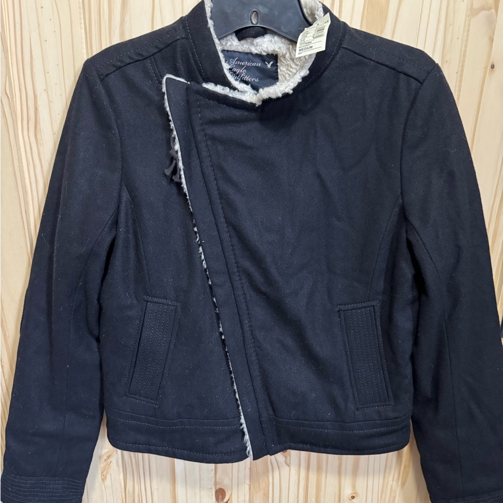 Women’s Medium NWT American Eagle Black Wool Blend Moto Jacket